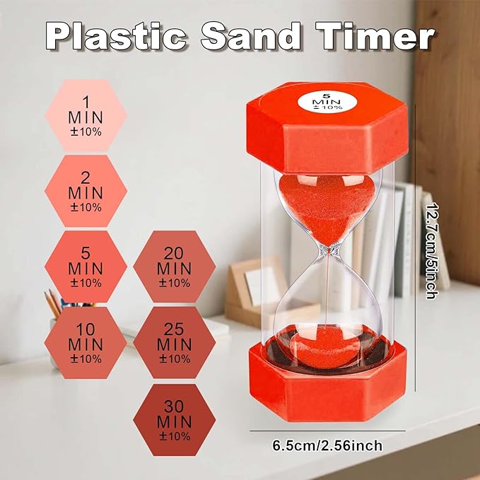 25 Minute Hourglass Sand Timer, Plastic Sandglass Watch Timer, Unbreakable Red Sand Clock Hour Glass 25 Min for Classroom, Games (Red)