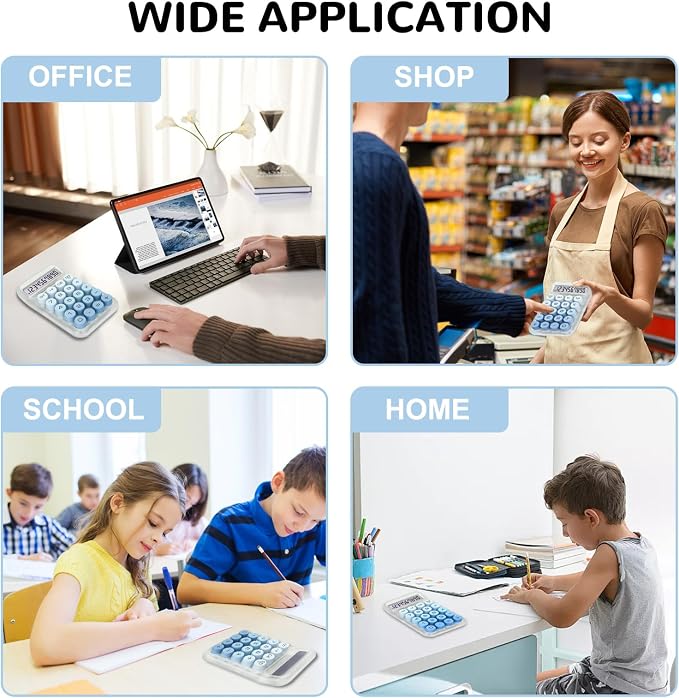 Cute Calculator, Mechanical Switch Calculator, Calculators Desktop | 10 Digits, Desk Calculators with Big Buttons and LCD Display, Battery Power, Ideal for School Home Office Basic(Blue)