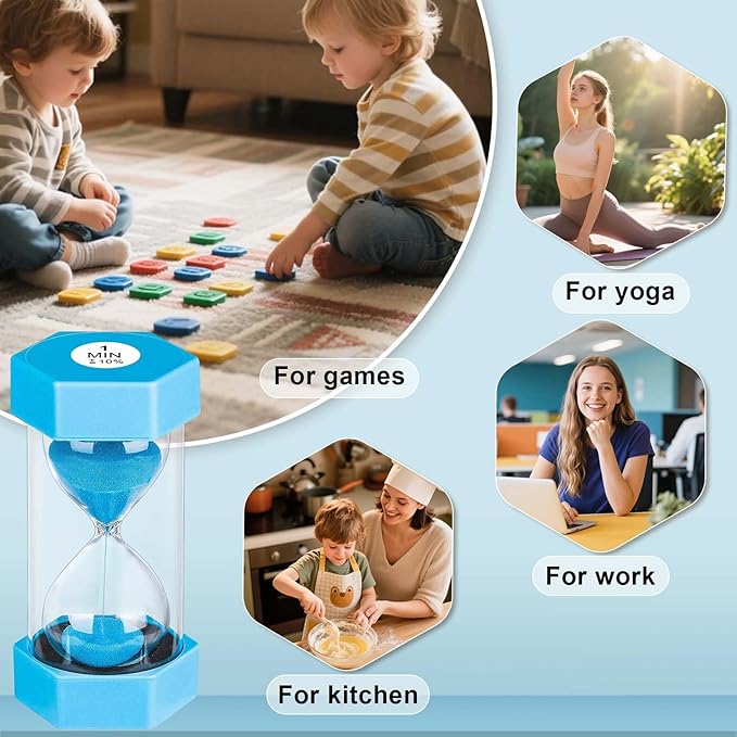 Hourglass Sand Timer 1 Minute, Unbreakable Hourglass Sand Clock, Plastic SandWatch 1 Min, Reloj De Arena 1 Minutos, Colorful Hour Glass Sandglass for Classroom Games(Blue)