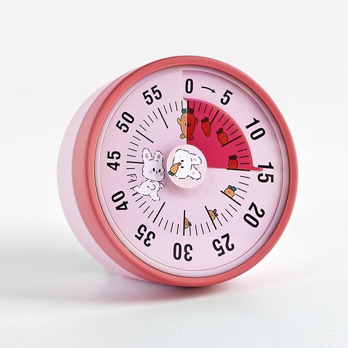 Kitchen Timer, Kitchen Countdown Cooking Reminder No Battery Required Magnetic Time Management Timer, Pink
