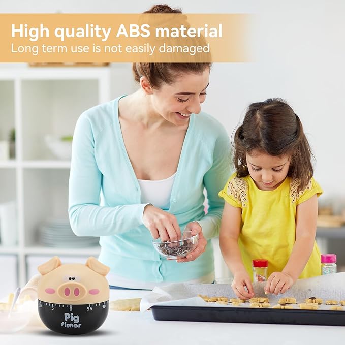 Cute Kitchen Timer, Piggy Wind up Timer Cooking Manual Kitchen Funny Mechanical Rotating Alarm for Kitchen Cooking Baking(Khaki)