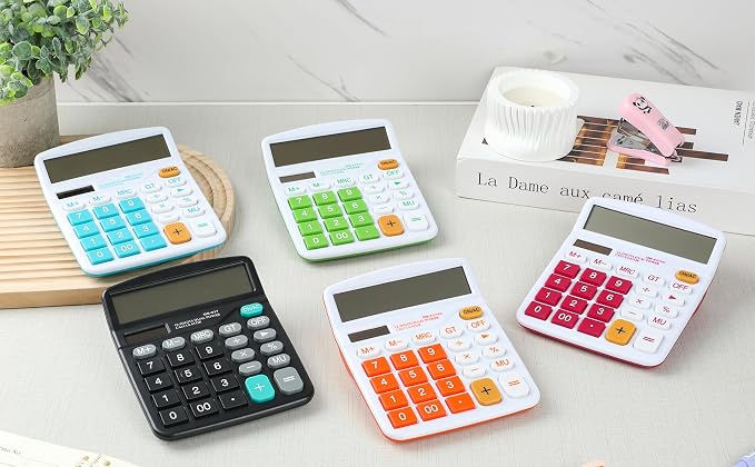 Calculator 12 Digit Display Solar Battery Dual Power Financial Dedicated Large Standard Function Desktop Business Calculator Multifunctional Calculating Machine KA08 Black