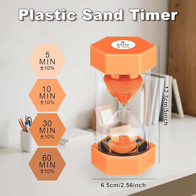 Hourglass 60 Minute Sand Timer, Plastic Orange Sand Clock 60 Min, Colorful Hour Glass Sandglass for Classroom Gmaes Decor (Orange)