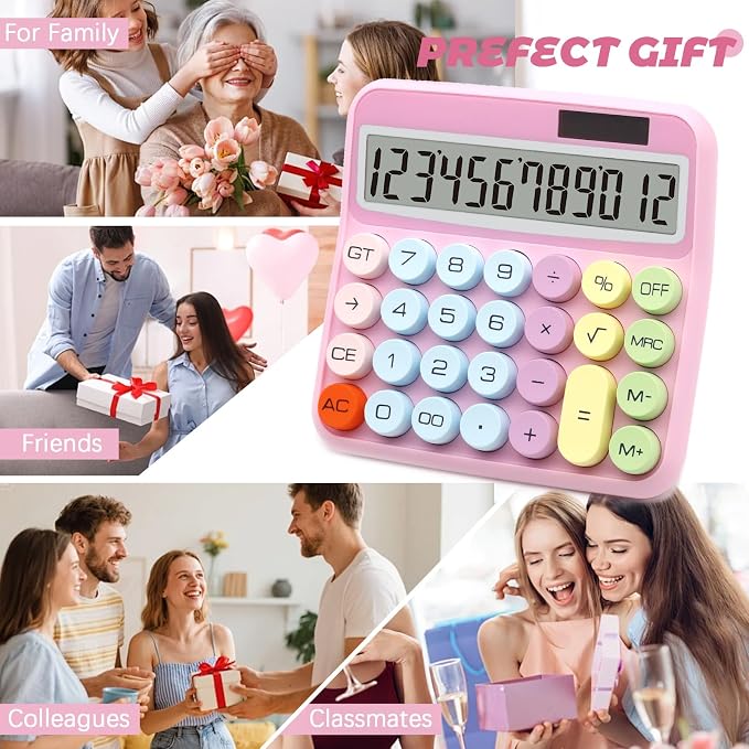 Pink Calculator, Solar Calculators Desktop, Big Button Calculator for Desk | Large Button Calculator with Large LCD Display, Powered by two Modes, Pink Desk Accessories for Offices, Schools and Homes