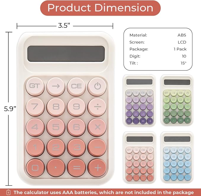 Y YOMA 1 Pack Mechanical Switch Calculator with 10 Digit Large LCD Display Big Button, Mini Cute Desktop Calculator 4 Function Basic Calculators for School Home Office Business, Cute Pink