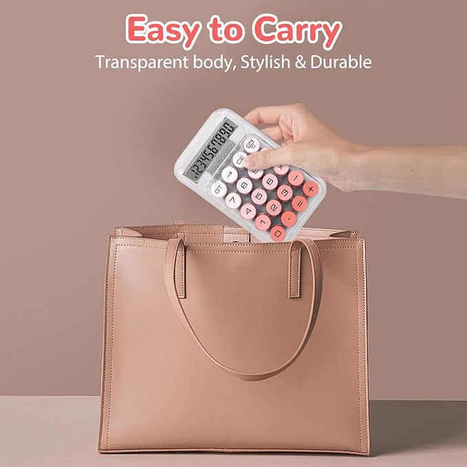 Cute Calculator, Mechanical Switch Calculator, Calculators Desktop | 10 Digits, Desk Calculators with Big Buttons and LCD Display, Battery Power,Ideal for School Home Office Basic(Pink)