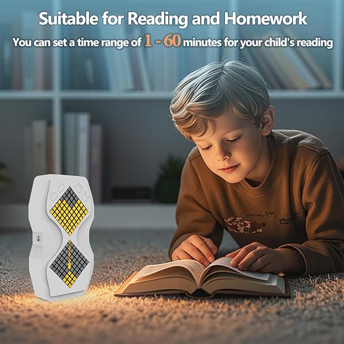 LED Visual Hourglass Timer, 1-60 Minute Countdown with Magnetic Mount, Buzzer Alert & Dimmable Night Light, Sand Timer for Kids Learning, Classroom, Cooking, Chess, Fitness & Baking（White）