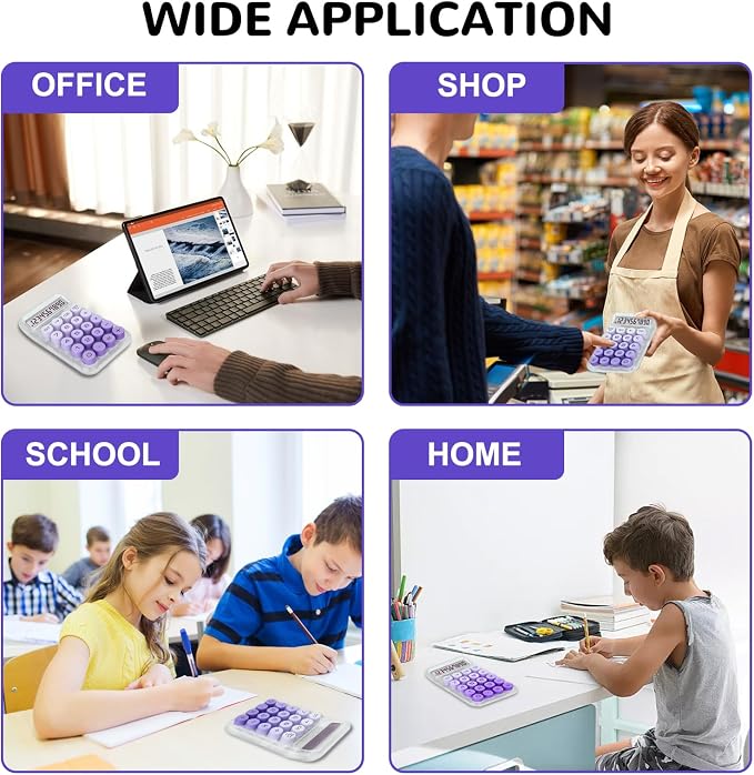 Cute Calculator, Mechanical Switch Calculator, Calculators Desktop | 10 Digits, Desk Calculators with Big Buttons and LCD Display, Battery Power, Ideal for School Home Office Basic (Purple)