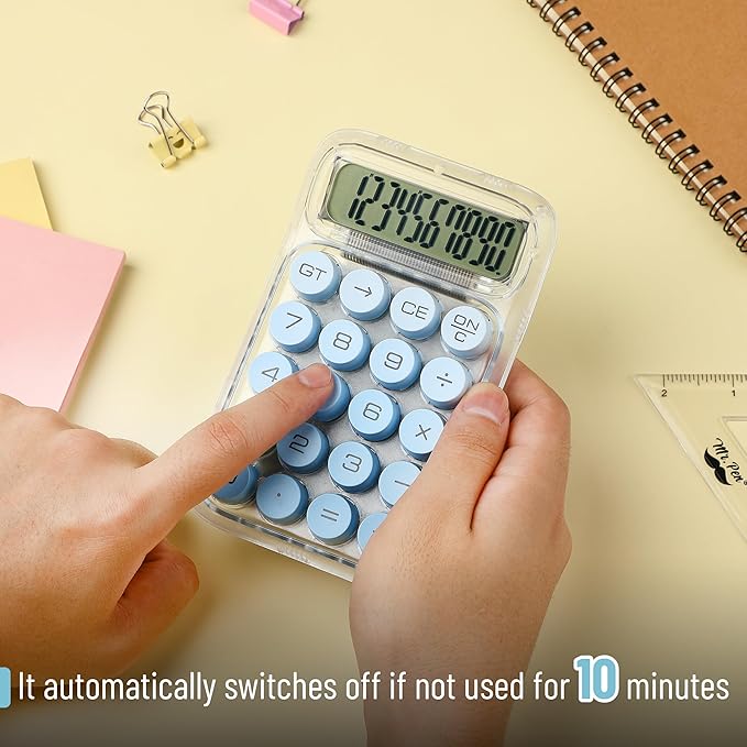 Mr. Pen- Mechanical Switch Calculator, 10 Digits, Blue Calculator | Transparent Body, Large LCD Display, Big Buttons