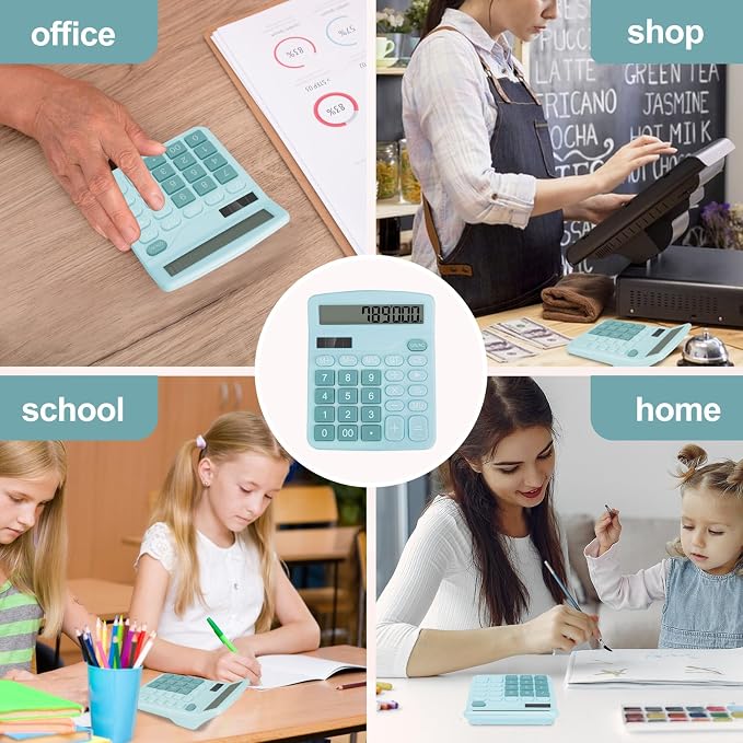 Desktop Calculator, Light Blue Calculator Big Buttons, 12-Digits | Large LCD Display, Solar and AA Battery Dual Power, Desk Calculators for Office Home School Business Class (Light Blue)
