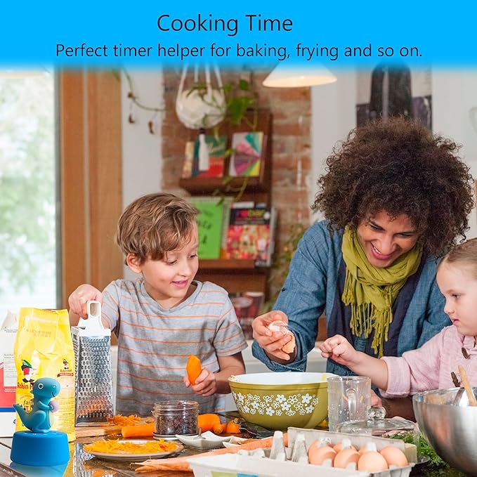 Timers, Classroom Timer for Kids, Kitchen Timer for Cooking, Desk Time Tracker, Small Mechanical Timer for Study, Workout, Shower, Baking Countdown (Blue Dinosaur)