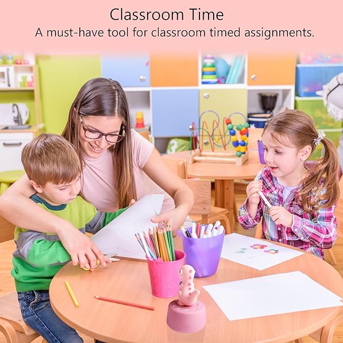 Timers, Classroom Timer for Kids, Kitchen Timer for Cooking, Desk Time Tracker, Small Mechanical Timer for Study, Workout, Shower, Baking Countdown (Pink Dinosaur)