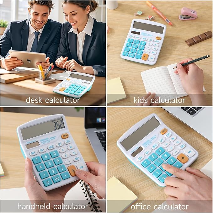 Calculator 12 Digit Display Solar Battery Dual Power Financial Dedicated Large Standard Function Desktop Business Calculator Multifunctional Calculating Machine KA08 Black