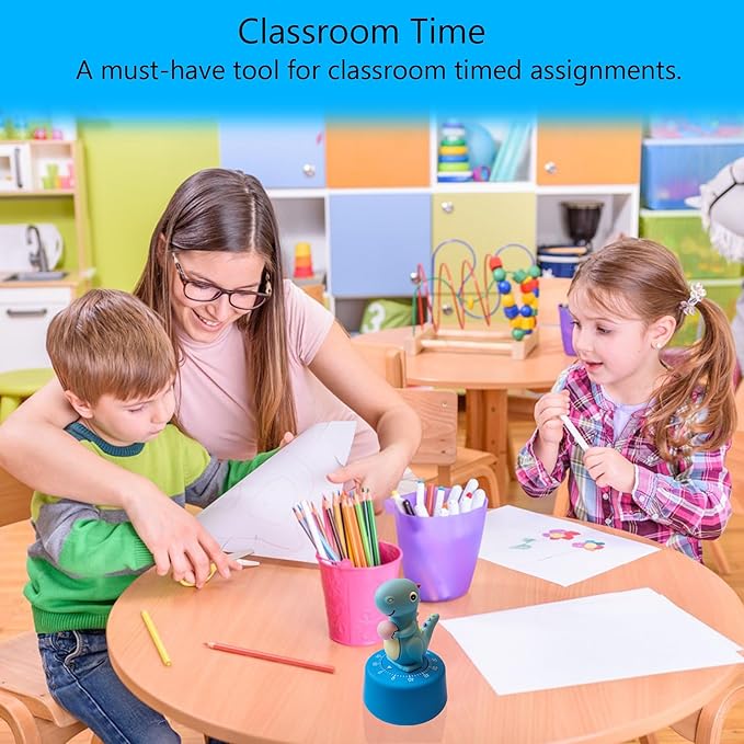 Timers, Classroom Timer for Kids, Kitchen Timer for Cooking, Desk Time Tracker, Small Mechanical Timer for Study, Workout, Shower, Baking Countdown (Blue Dinosaur)