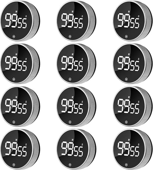 12 Pack Digital Kitchen Timer - Magnetic Kitchen Timer Visual timers Large LED Display Countup Timer 3 Volumes, 2 Brightness LevelsExtensively Use in Break Time, Cooking,Gym, Meeting, Classroom（Black）