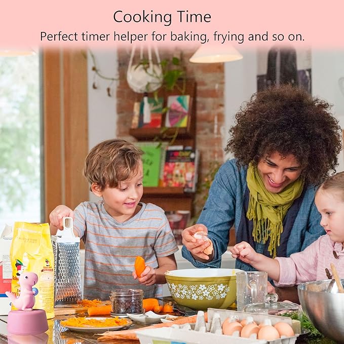 Timers, Classroom Timer for Kids, Kitchen Timer for Cooking, Desk Time Tracker, Small Mechanical Timer for Study, Workout, Shower, Baking Countdown (Pink Dinosaur)
