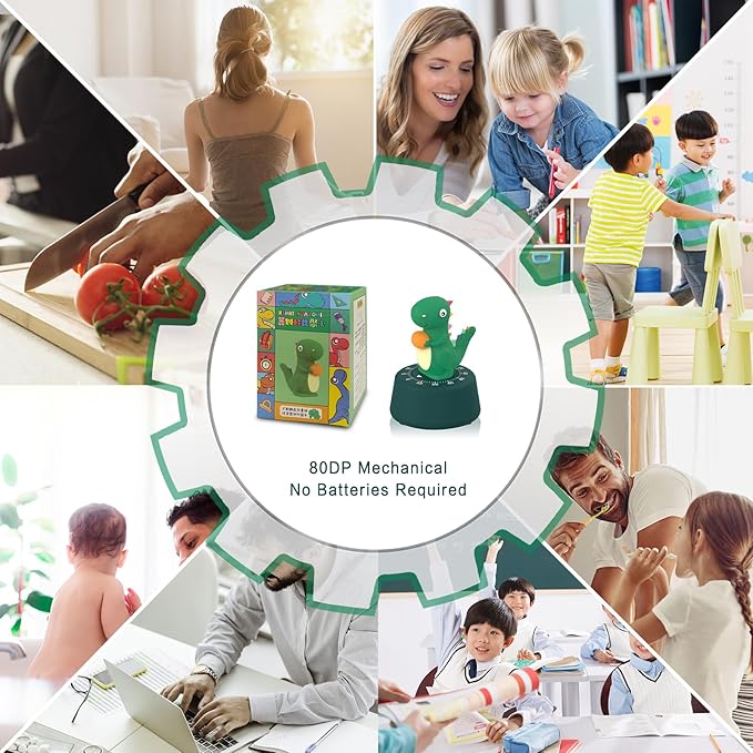 ELE DEPI 60 Minutes Mechanical Kitchen Timer,Cute Dinosaur Timer for Kids,Wind Up Egg Timer for Cooking,Reading,Classroom and Do Sports. (Dark Green)