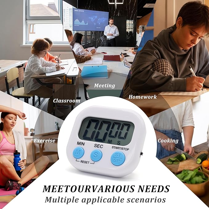 4 Pack Multi-Function Electronic Timer - Kitchen Timer,Magnetic Digital Timers,Big LCD Display, ON/Off Switch,Extensively Use in Cooking,Gym, Meeting, Classroom,Kitchen,Study,Work,Outdoor Activities