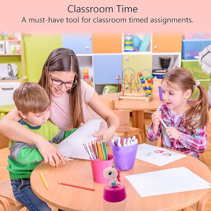 Timers, Classroom Timer for Kids, Kitchen Timer for Cooking, Desk Time Tracker, Small Mechanical Timer for Study, Workout, Shower, Baking Countdown (Pink Unicorn)