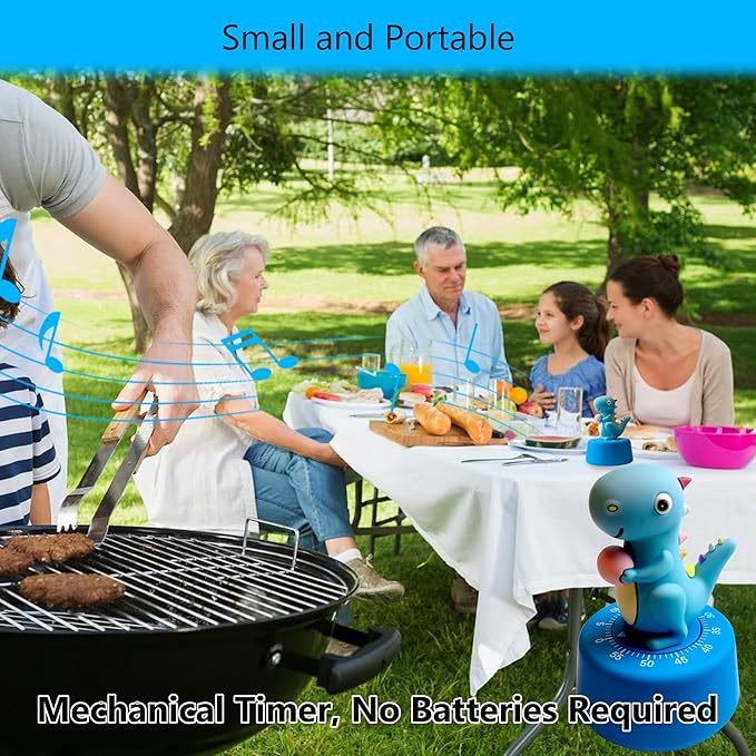 Timers, Classroom Timer for Kids, Kitchen Timer for Cooking, Desk Time Tracker, Small Mechanical Timer for Study, Workout, Shower, Baking Countdown (Blue Dinosaur)