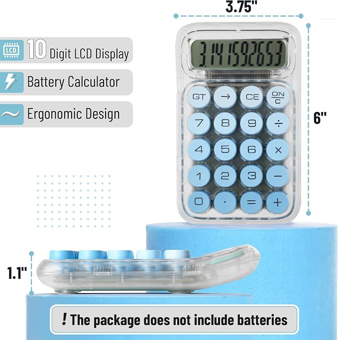 Mr. Pen- Mechanical Switch Calculator, 10 Digits, Blue Calculator | Transparent Body, Large LCD Display, Big Buttons