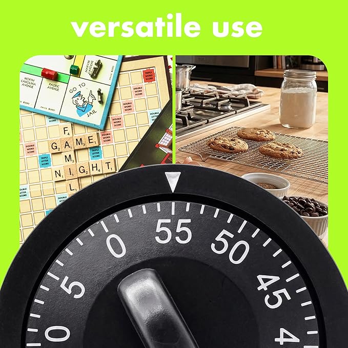 60 Minute Wind Up Timer, Visual Mechanical Timer, from 0 to 60 Minutes, for Kitchen, Hair Color Processing, Tanning Time, Kids' Home and Classroom Activities or Timeouts, Black