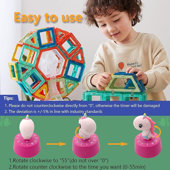 Timers, Classroom Timer for Kids, Kitchen Timer for Cooking, Desk Time Tracker, Small Mechanical Timer for Study, Workout, Shower, Baking Countdown (Pink Unicorn)