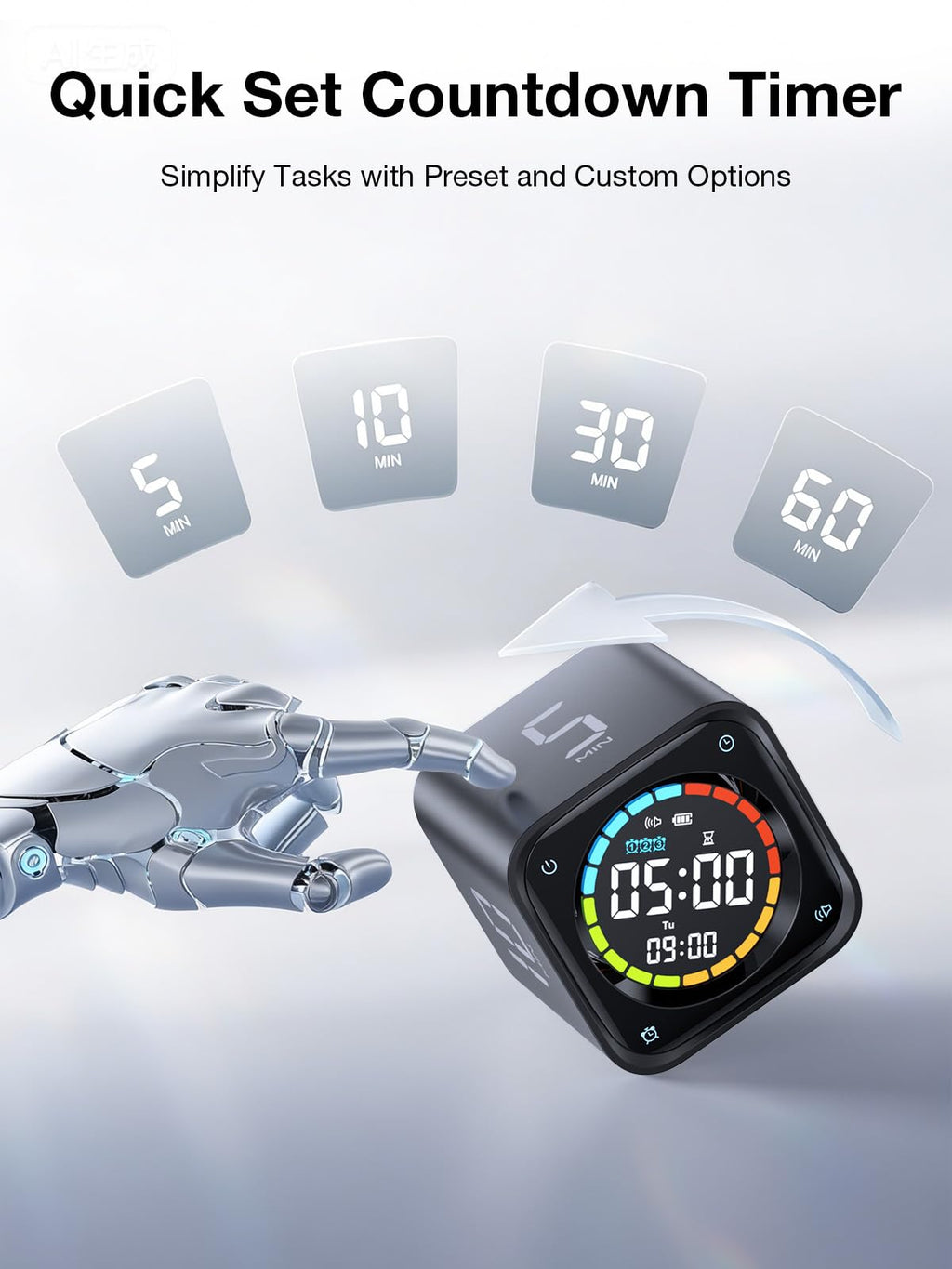 Pomodoro Timer Cube – Smart Focus Timer with Presets, Custom Countdown & Silent Vibration Alerts for Productivity