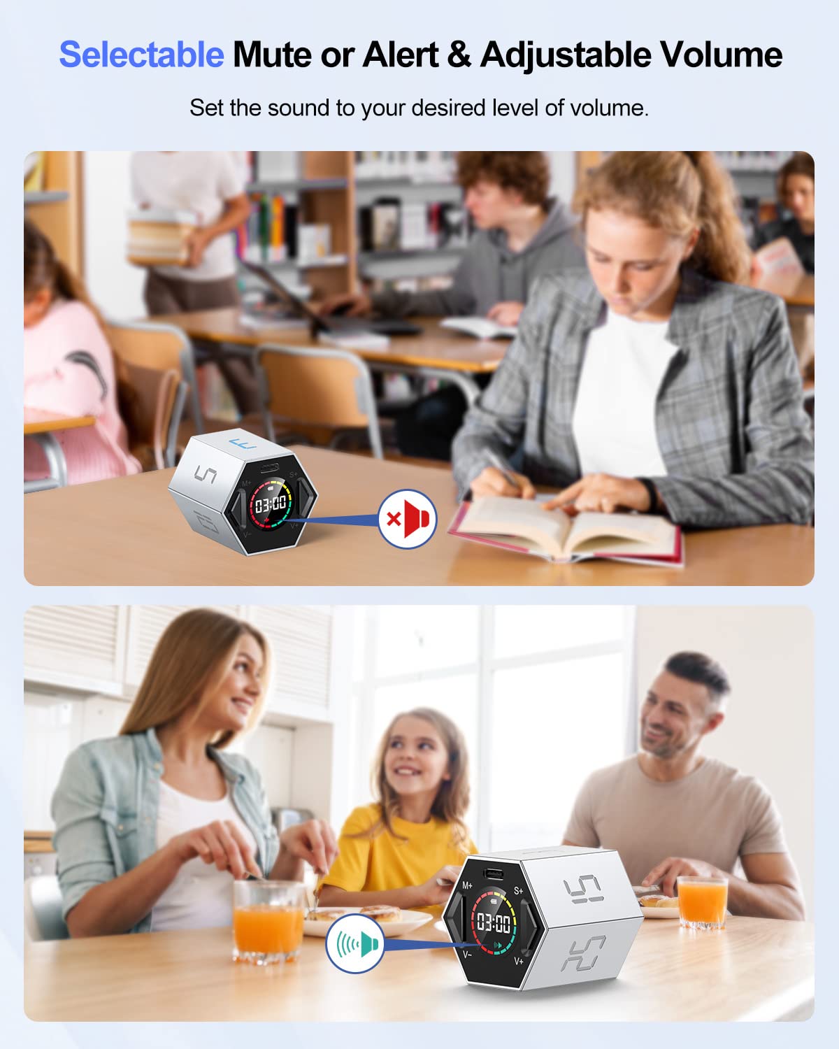 PIHEN Ticktime Pomodoro Timer – Portable Cube with 3/5/10/15/25/30 Min Presets, Custom Countdown, USB-C Rechargeable