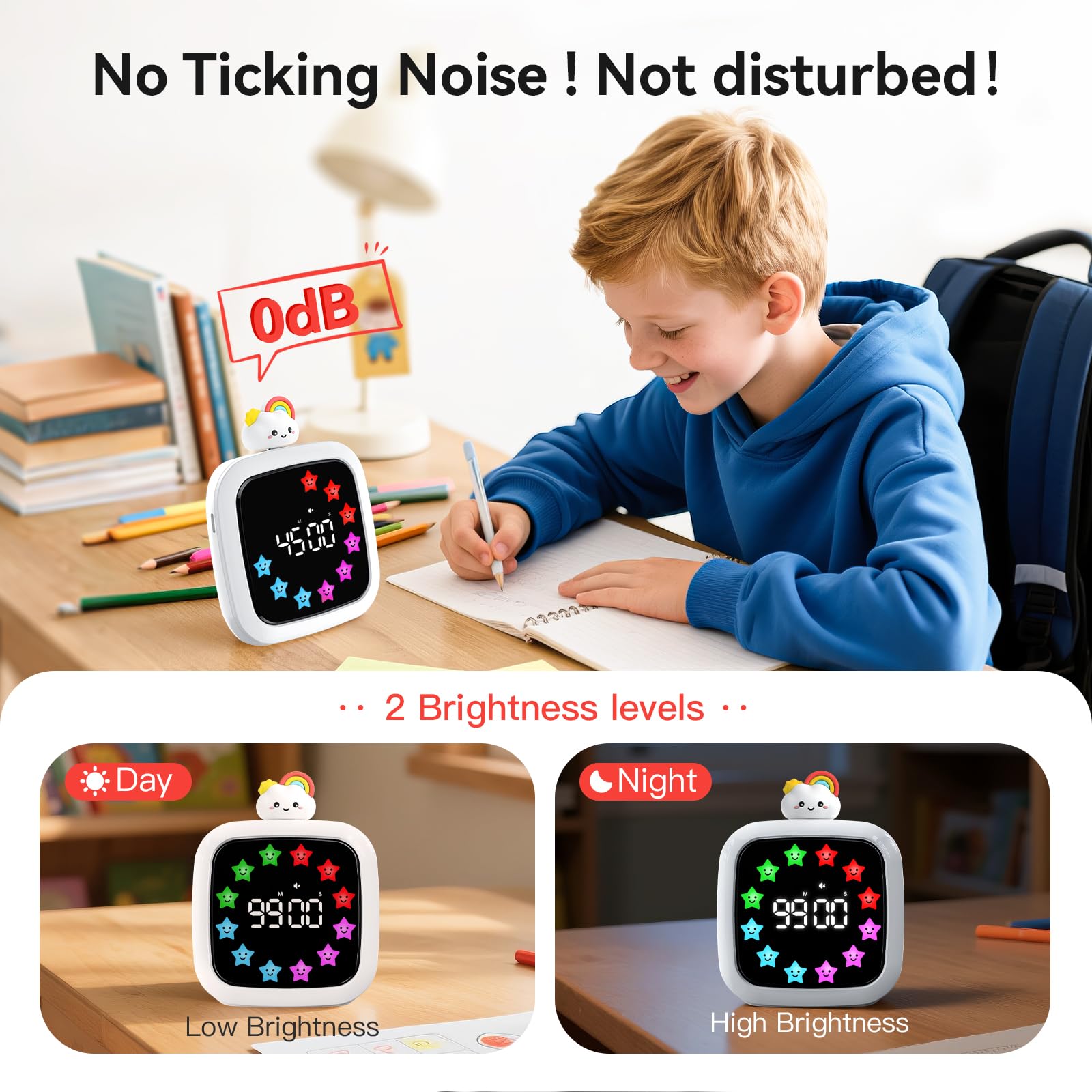 Yunbaoit Digital Visual Timer for Kids — 99-Minute Silent Countdown, 19 Ringtones, Rechargeable